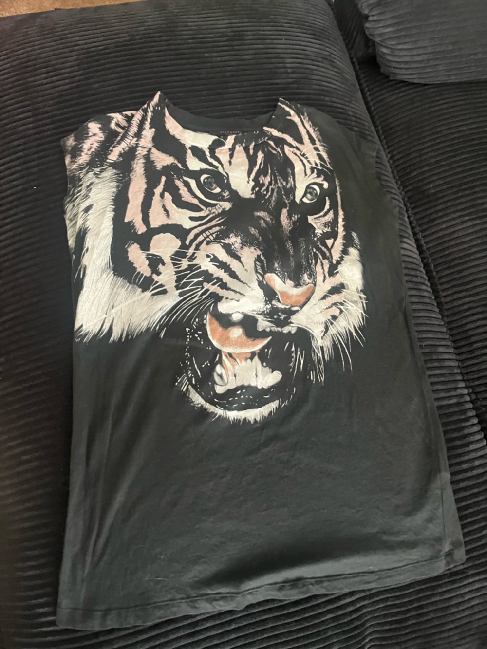 AllSaints Black and Pink Tiger Print Tee